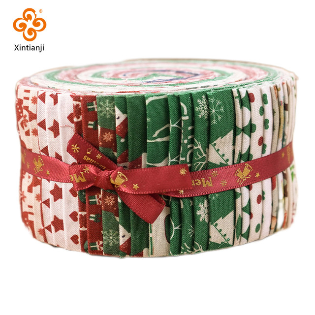 38PCS Christmas Patchwork Jelly Roll Pre-Cut Roll Up Cotton Fabric Quilting  Strips Patchwork Craft DIY